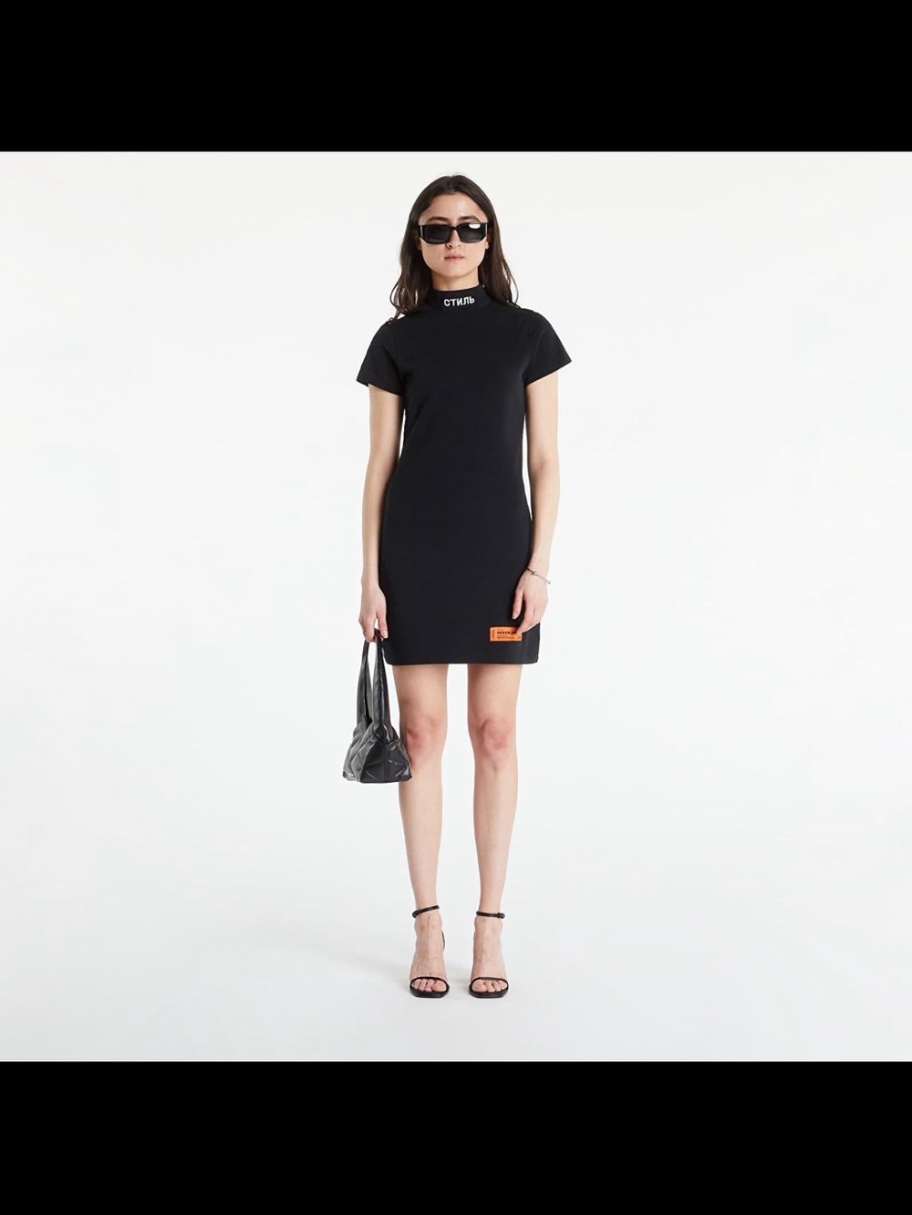 Heron Preston Black Short-Sleeve Mini Dress with High Neck
